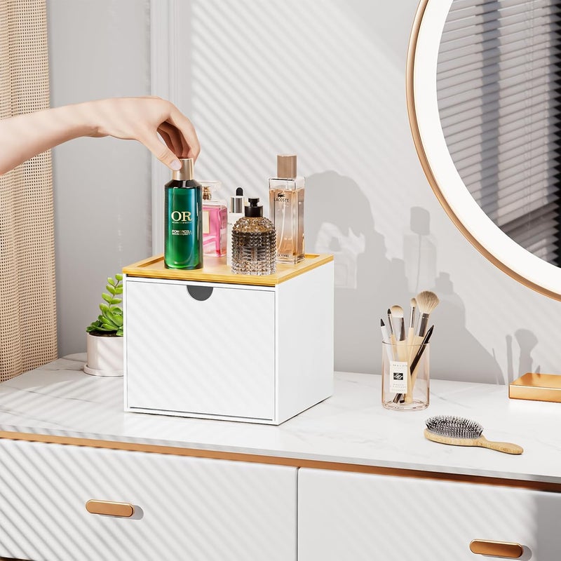 VITVITI Drawer Disposable Face Towel Holder Box, Acrylic Facial Towel Container for XL Clean Skin Club, Large Disposable Face Towels Storage with Bamboo Lid, for Bathroom, Vanity Makeup, White - Image 4